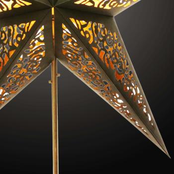 Preview: Kala Schwarz / Goldglitter  - Faltbarer Leuchtstern, Weihnachtsstern aus Papier mit 5 Zacken, 60 cm